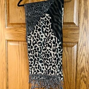Leopard Print Scarf - Black and Cream